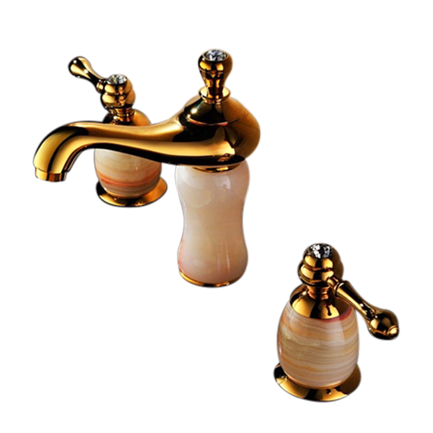 Lima Gold Natural Jade Deck Mount Bath Sink Faucet